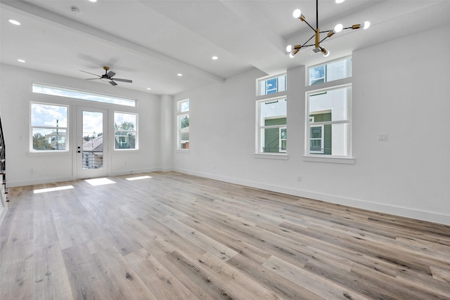 1805 Emir St Unit E, Houston, TX 77009 - unfurnished living room featuring light wood-style floors, a chandelier, recessed lighting, and ceiling fan