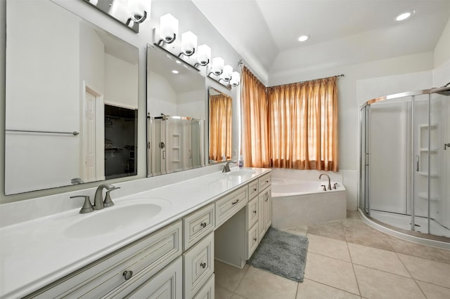 21306 Willowford Park Dr, Katy, TX 77450 - full bath with a shower stall, a bath, double vanity, tile patterned flooring, and a walk in closet