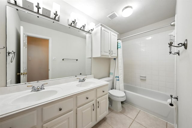 21306 Willowford Park Dr, Katy, TX 77450 - full bathroom featuring double vanity, shower / tub combo, and tile patterned flooring