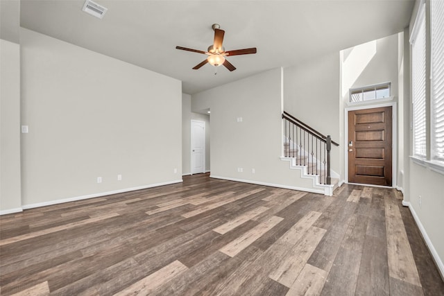 16114 Northern Cardinal Ln, Cypress, TX 77433 - foyer with stairway, wood finished floors, and a ceiling fan