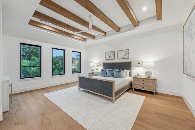 1310 Willard, Houston, TX 77006 - bedroom featuring beamed ceiling and light wood finished floors