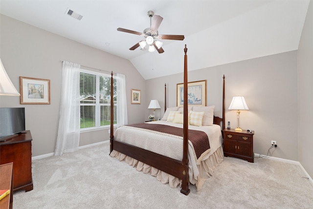28035 Emma Gardens Ln, Spring, TX 77386 - bedroom with carpet flooring, lofted ceiling, and a ceiling fan