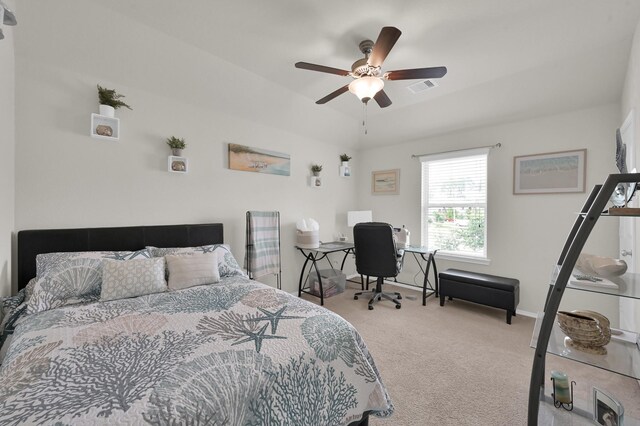 2803 Ridgecliff Ct, Conroe, TX 77301 - carpeted bedroom featuring an office area and ceiling fan