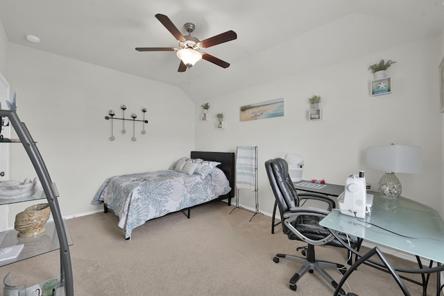 2803 Ridgecliff Ct, Conroe, TX 77301 - carpeted bedroom with a desk, vaulted ceiling, and a ceiling fan