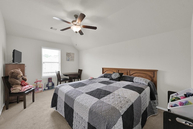 2803 Ridgecliff Ct, Conroe, TX 77301 - bedroom featuring light colored carpet, a ceiling fan, and vaulted ceiling