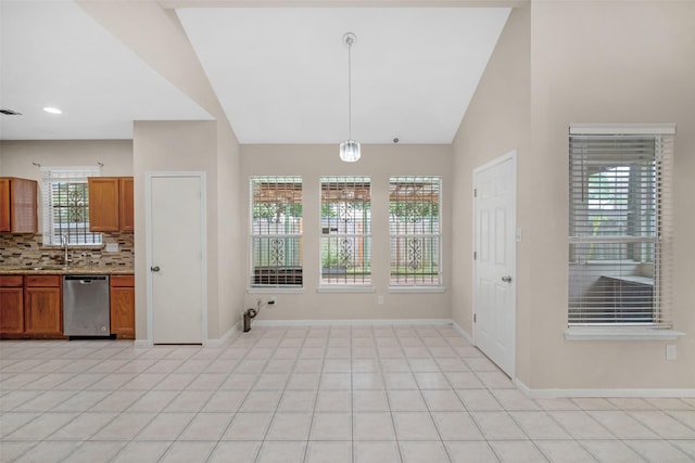 13535 San Martin Ln, Houston, TX 77083 - unfurnished dining area with baseboards and vaulted ceiling