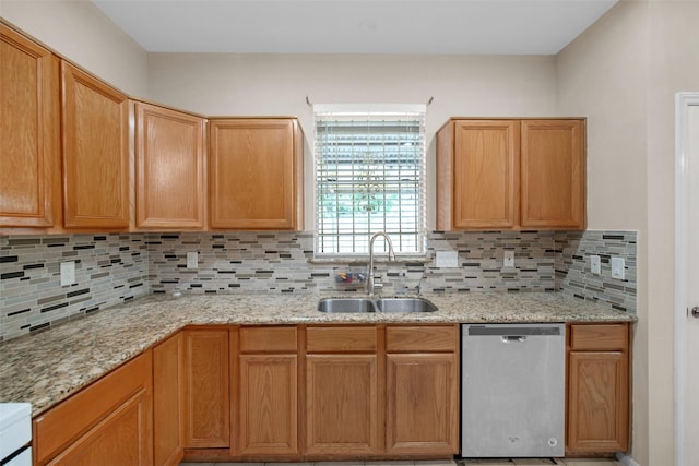 13535 San Martin Ln, Houston, TX 77083 - kitchen with dishwasher, backsplash, and light stone counters