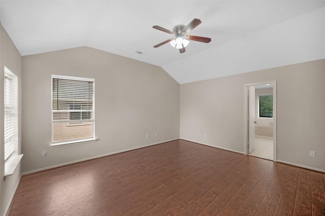 13535 San Martin Ln, Houston, TX 77083 - empty room featuring ceiling fan, lofted ceiling, and wood finished floors