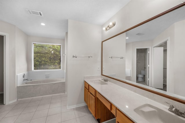 13535 San Martin Ln, Houston, TX 77083 - full bathroom with a bath, double vanity, and tile patterned floors