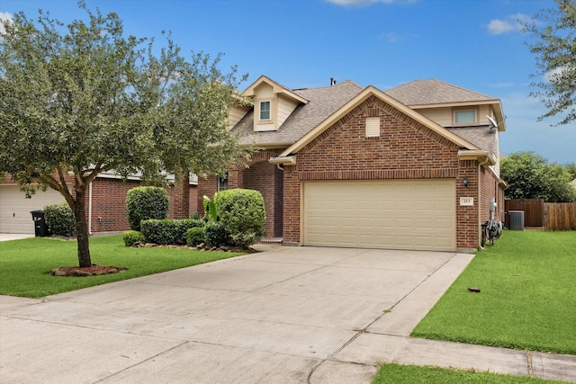 213 Lighthouse Bay Ln, League City, TX 77539 - view of front of house featuring a garage, brick siding, concrete driveway, and roof with shingles