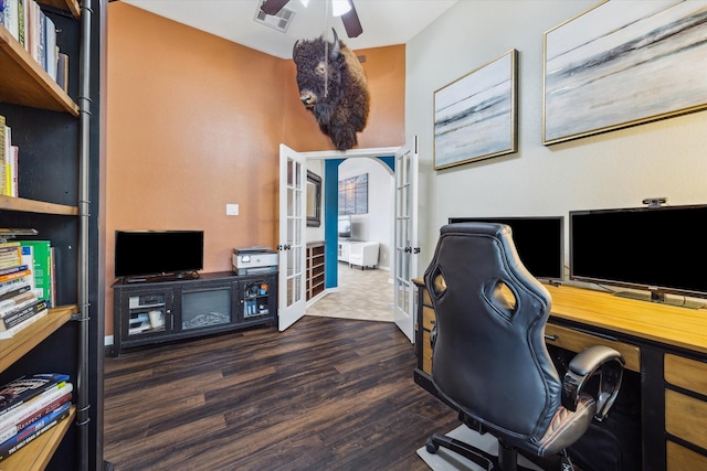 213 Lighthouse Bay Ln, League City, TX 77539 - office featuring french doors, wood finished floors, and ceiling fan