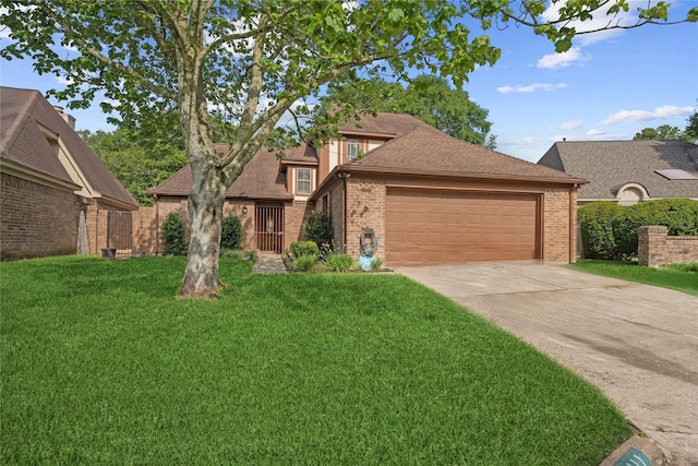 8411 Lylewood Ct, Houston, TX 77040 - view of front of house featuring a garage, a front lawn, concrete driveway, and brick siding