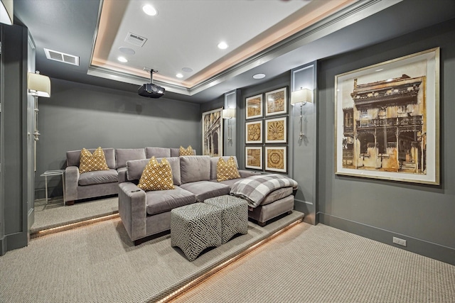 3835 Merrick St, Houston, TX 77025 - carpeted home theater featuring recessed lighting and a raised ceiling