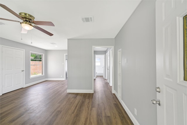 1705 13th St, Galena Park, TX 77547 - entrance foyer featuring dark wood finished floors and ceiling fan