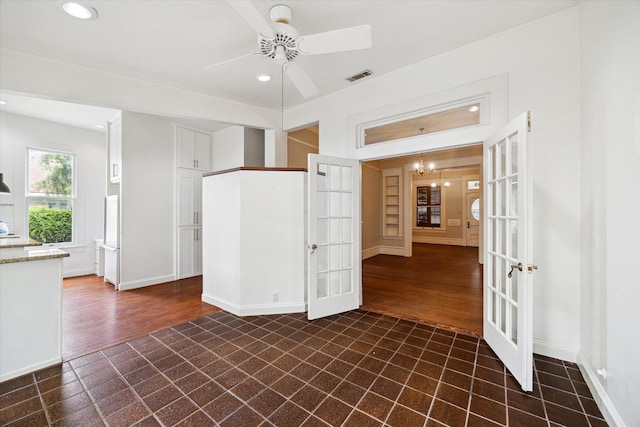 519 Bayland Ave, Houston, TX 77009 - empty room featuring french doors, recessed lighting, a ceiling fan, and dark wood-type flooring