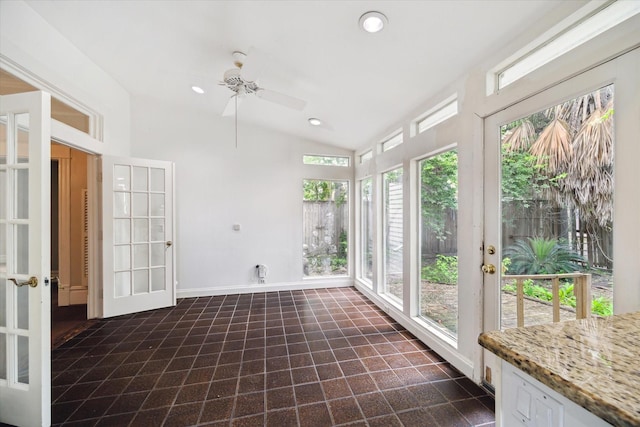 519 Bayland Ave, Houston, TX 77009 - unfurnished sunroom featuring lofted ceiling, french doors, and recessed lighting