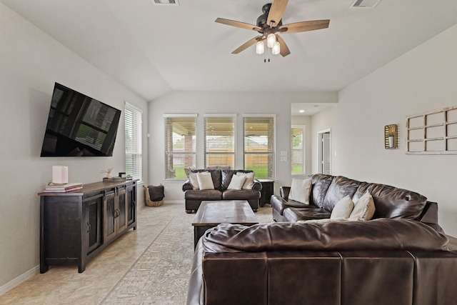 18015 Van Berkel Ln, Houston, TX 77044 - living room featuring ceiling fan and lofted ceiling