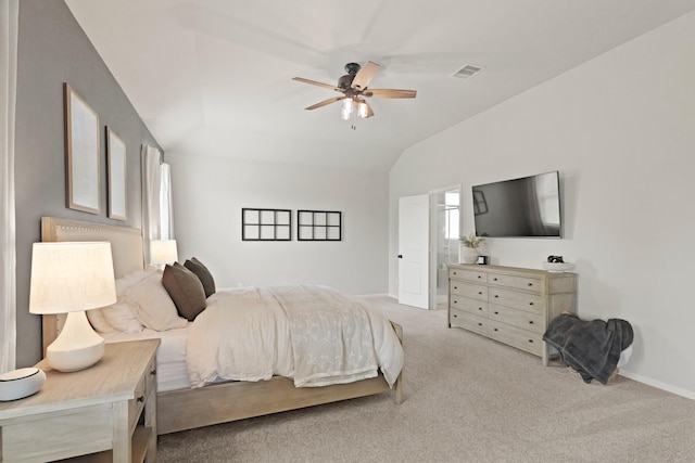 18015 Van Berkel Ln, Houston, TX 77044 - carpeted bedroom with lofted ceiling and ceiling fan