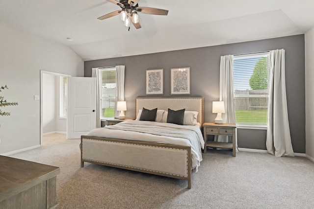 18015 Van Berkel Ln, Houston, TX 77044 - bedroom with carpet floors, vaulted ceiling, and a ceiling fan