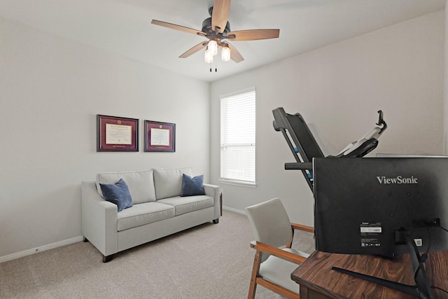 18015 Van Berkel Ln, Houston, TX 77044 - carpeted home office featuring a ceiling fan and baseboards