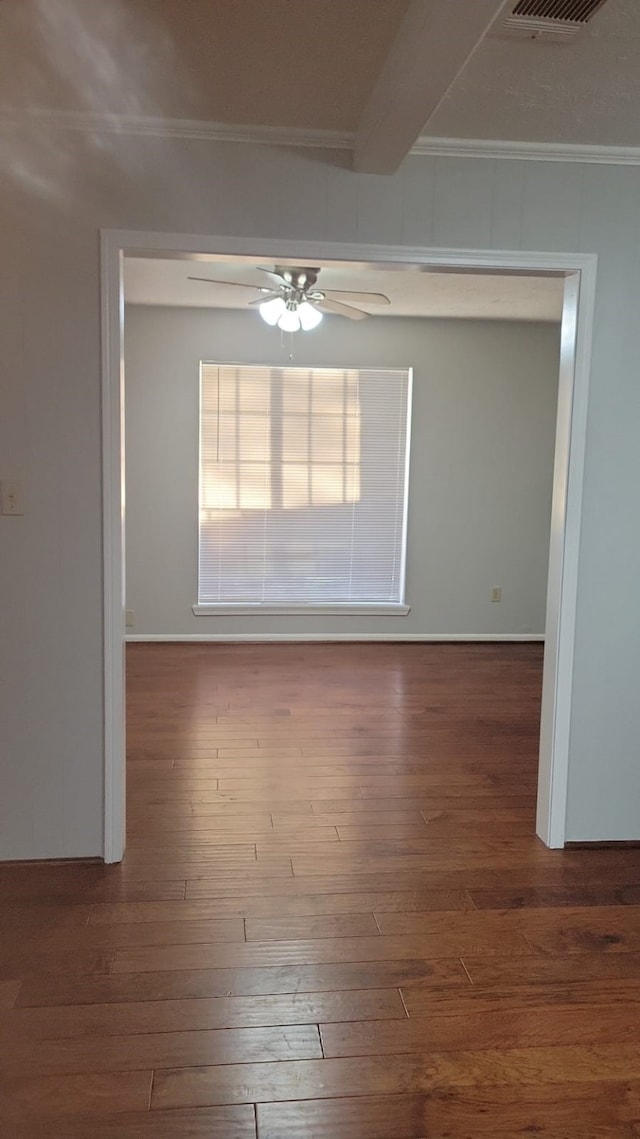 5703 Green Timbers Dr, Humble, TX 77346 - empty room with ceiling fan, hardwood / wood-style floors, and crown molding