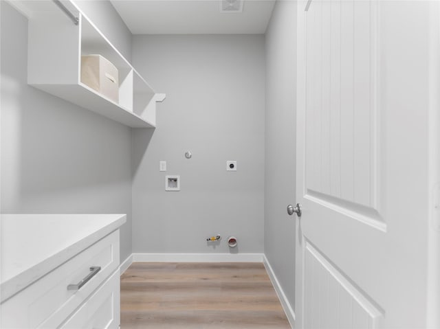 1200 Sailfish Dr, Bay City, TX 77414 - laundry area with gas dryer hookup, electric dryer hookup, light wood-style flooring, and washer hookup