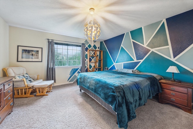 7938 S Wellington Ct, Houston, TX 77055 - bedroom featuring a chandelier and carpet