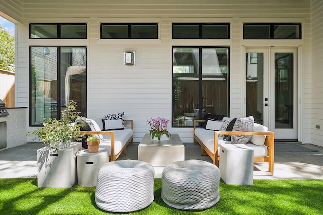 1220 Bomar St, Houston, TX 77006 - view of patio featuring an outdoor living space and french doors