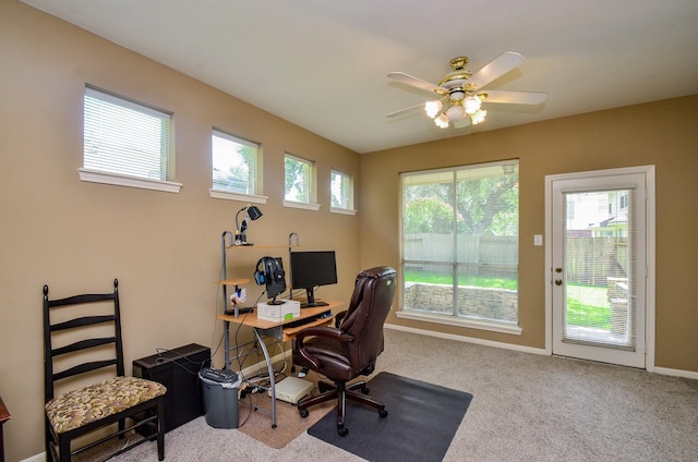 4415 Crimson Ct, Sugar Land, TX 77479 - carpeted home office featuring a ceiling fan and baseboards