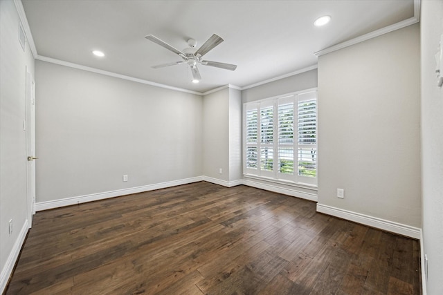 974 Memorial Village Dr Unit 53, Houston, TX 77024 - empty room featuring ceiling fan, dark wood-type flooring, recessed lighting, and crown molding