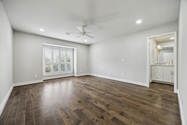 974 Memorial Village Dr Unit 53, Houston, TX 77024 - spare room featuring a ceiling fan, dark wood-style floors, and recessed lighting