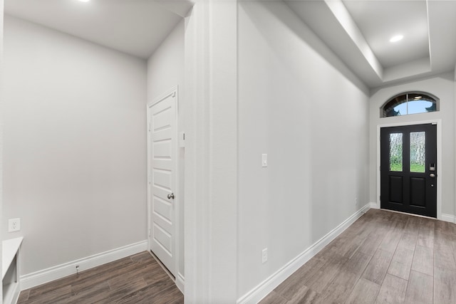 19838 Blue Roan Dr, Tomball, TX 77377 - entrance foyer featuring dark wood finished floors and recessed lighting