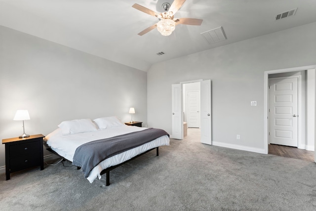 19838 Blue Roan Dr, Tomball, TX 77377 - bedroom featuring carpet floors, lofted ceiling, and ceiling fan