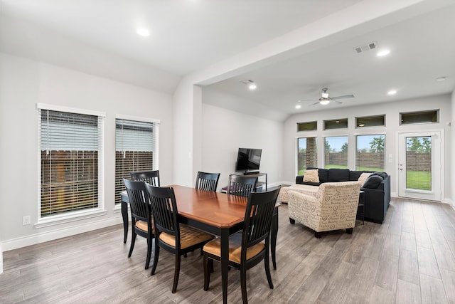 19838 Blue Roan Dr, Tomball, TX 77377 - dining room with ceiling fan, wood finished floors, and recessed lighting