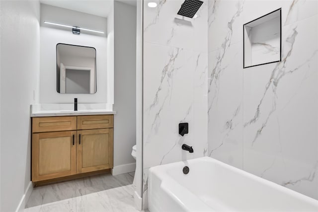 153 E Rittenhouse St, Houston, TX 77076 - bathroom with marble finish flooring, vanity, and bathing tub / shower combination