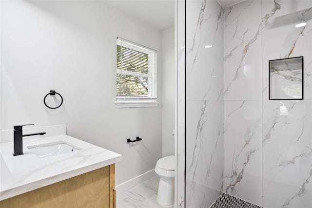 153 E Rittenhouse St, Houston, TX 77076 - full bathroom featuring marble look tiles, a marble finish shower, and vanity