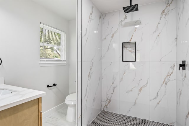 153 E Rittenhouse St, Houston, TX 77076 - bathroom with marble look tile flooring, vanity, and a marble finish shower