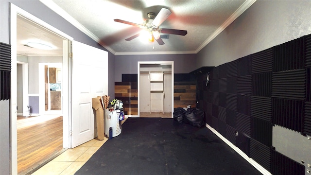 907 Axilda St, Houston, TX 77017 - bedroom featuring crown molding, tile patterned floors, and a ceiling fan