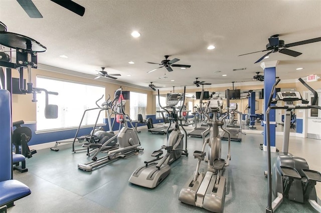 1711 Old Spanish Trl Unit 310, Houston, TX 77054 - workout area with recessed lighting, a textured ceiling, and ceiling fan