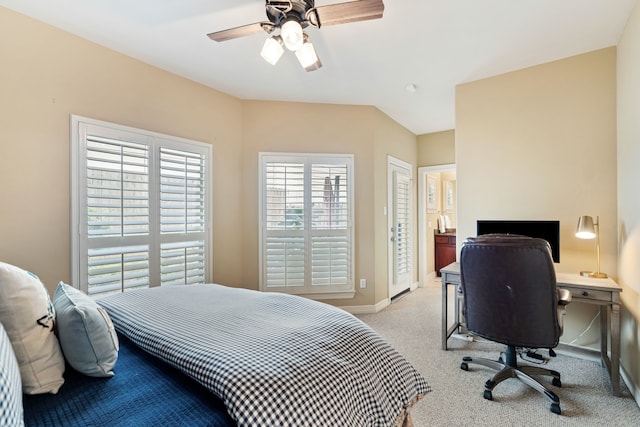 3908 Center St, Houston, TX 77007 - bedroom with light carpet, ceiling fan, and an office area