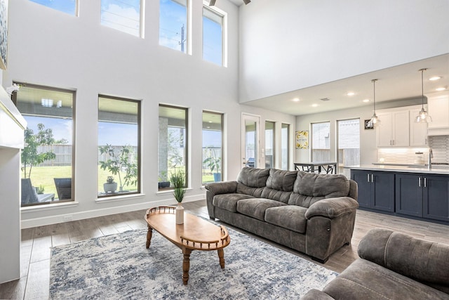 3119 Honeysuckle Way, Katy, TX 77493 - living area featuring healthy amount of natural light, light wood-type flooring, and a towering ceiling