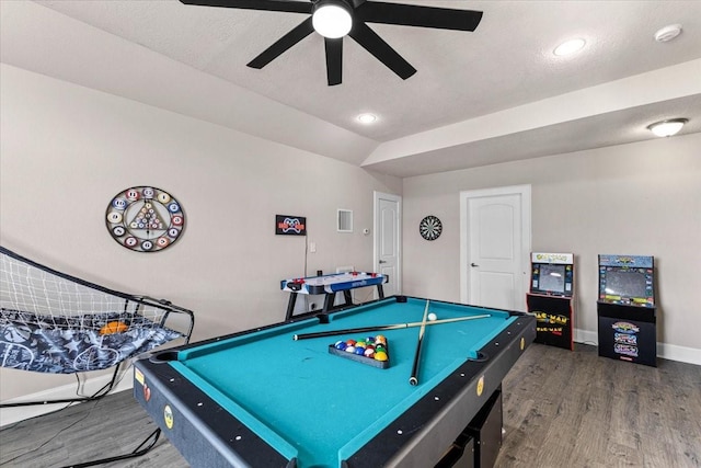 20012 Fm 523, Angleton, TX 77515 - rec room with wood finished floors, a ceiling fan, billiards table, and recessed lighting