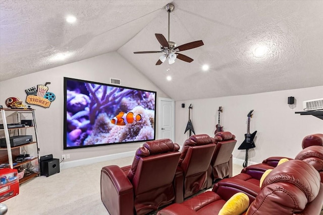 20012 Fm 523, Angleton, TX 77515 - carpeted cinema with lofted ceiling, a ceiling fan, a textured ceiling, and recessed lighting