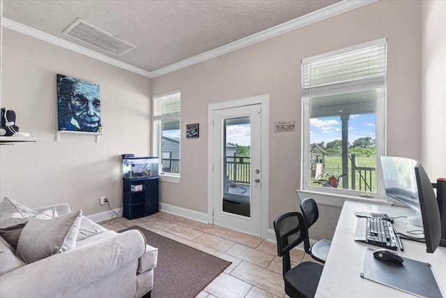 20012 Fm 523, Angleton, TX 77515 - tiled office space with ornamental molding and a textured ceiling