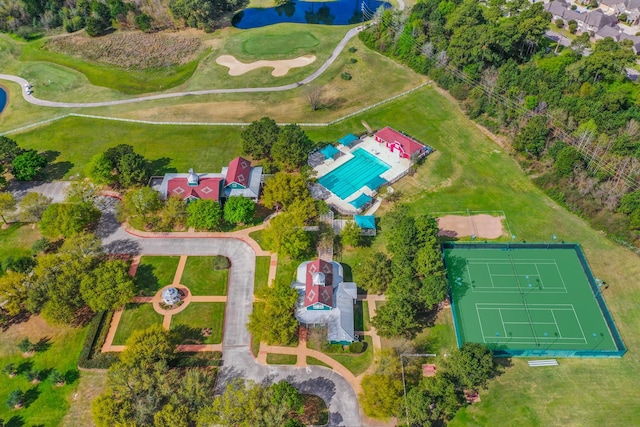 7214 Emerald Run Ln, Spring, TX 77379 - bird's eye view of a nearby body of water and a pool area