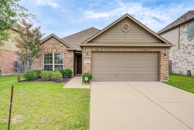 14726 Lark Sky Way, Cypress, TX 77429 - single story home featuring brick siding, concrete driveway, a front lawn, and an attached garage