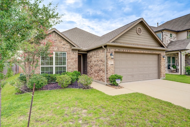 14726 Lark Sky Way, Cypress, TX 77429 - view of front of property with a garage, a front yard, driveway, brick siding, and roof with shingles