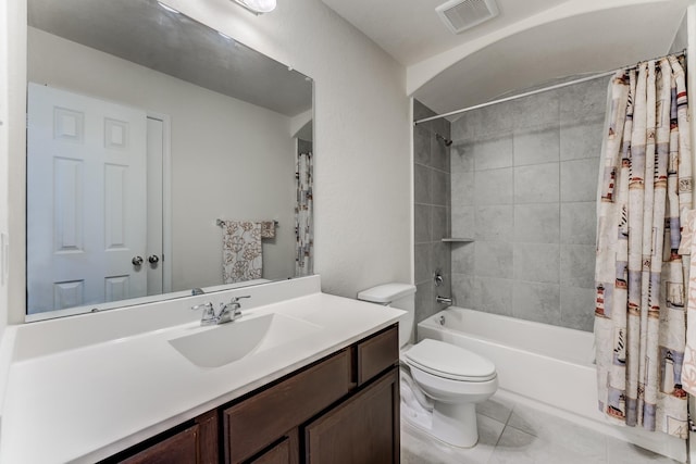 14726 Lark Sky Way, Cypress, TX 77429 - full bathroom featuring vanity, shower / tub combo with curtain, and tile patterned floors