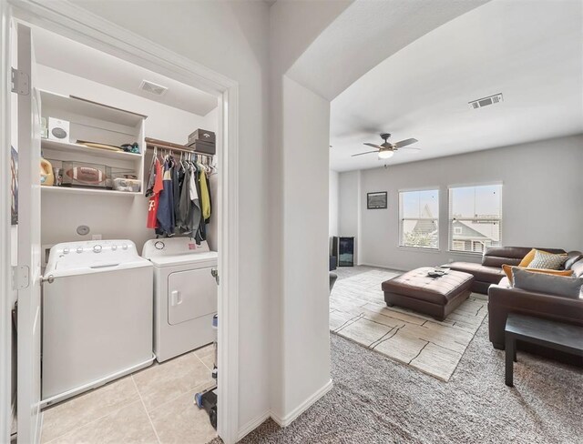 17023 Canosa Dr, Cypress, TX 77433 - laundry area with washing machine and dryer and a ceiling fan