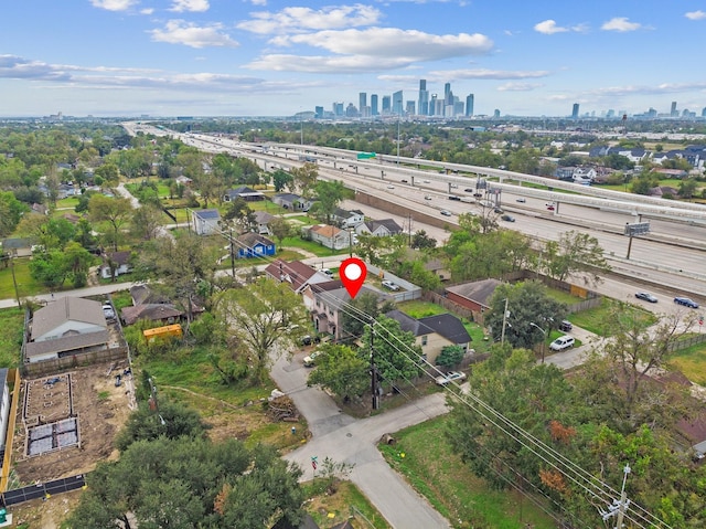 3213 Des Chaumes St, Houston, TX 77026 - aerial overview of property's location with skyline